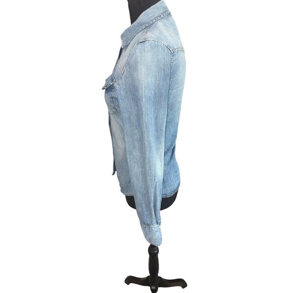 Y2K Vintage Wet Seal Classic Denim Pearl Snap Button Down Cowgirl Western Shirt - Picture 6 of 9